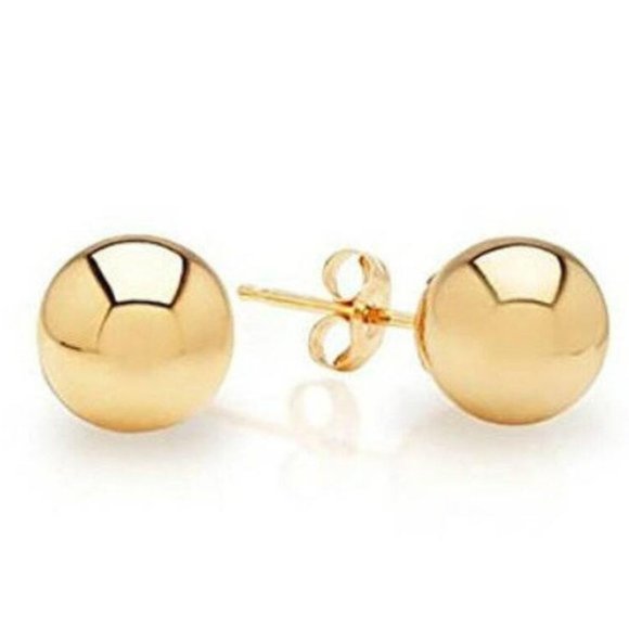 Authentic 14kt Solid Yellow Gold Stud Earrings Polished Ball Bead Studs 12mm